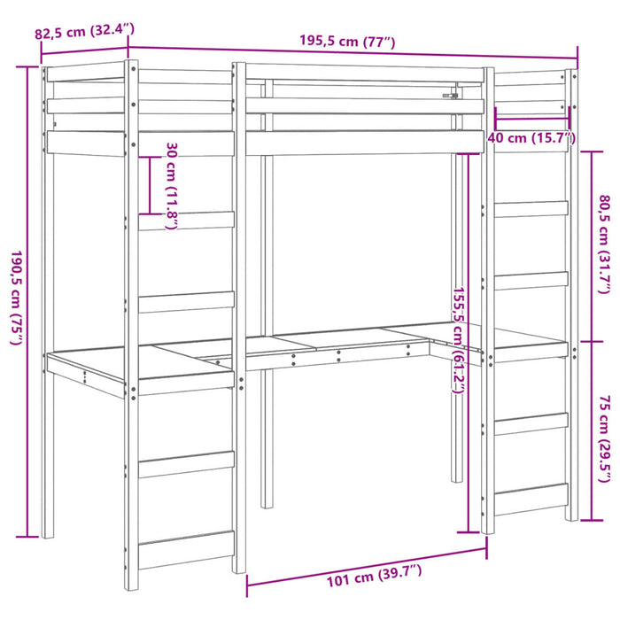 Giroletto Soppalco senza Materasso Bianco 75x190cm Legno Pino 3308575