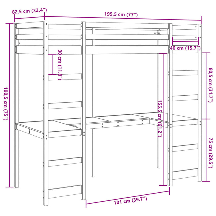 Giroletto Soppalco senza Materasso Bianco 75x190cm Legno Pino 3308575