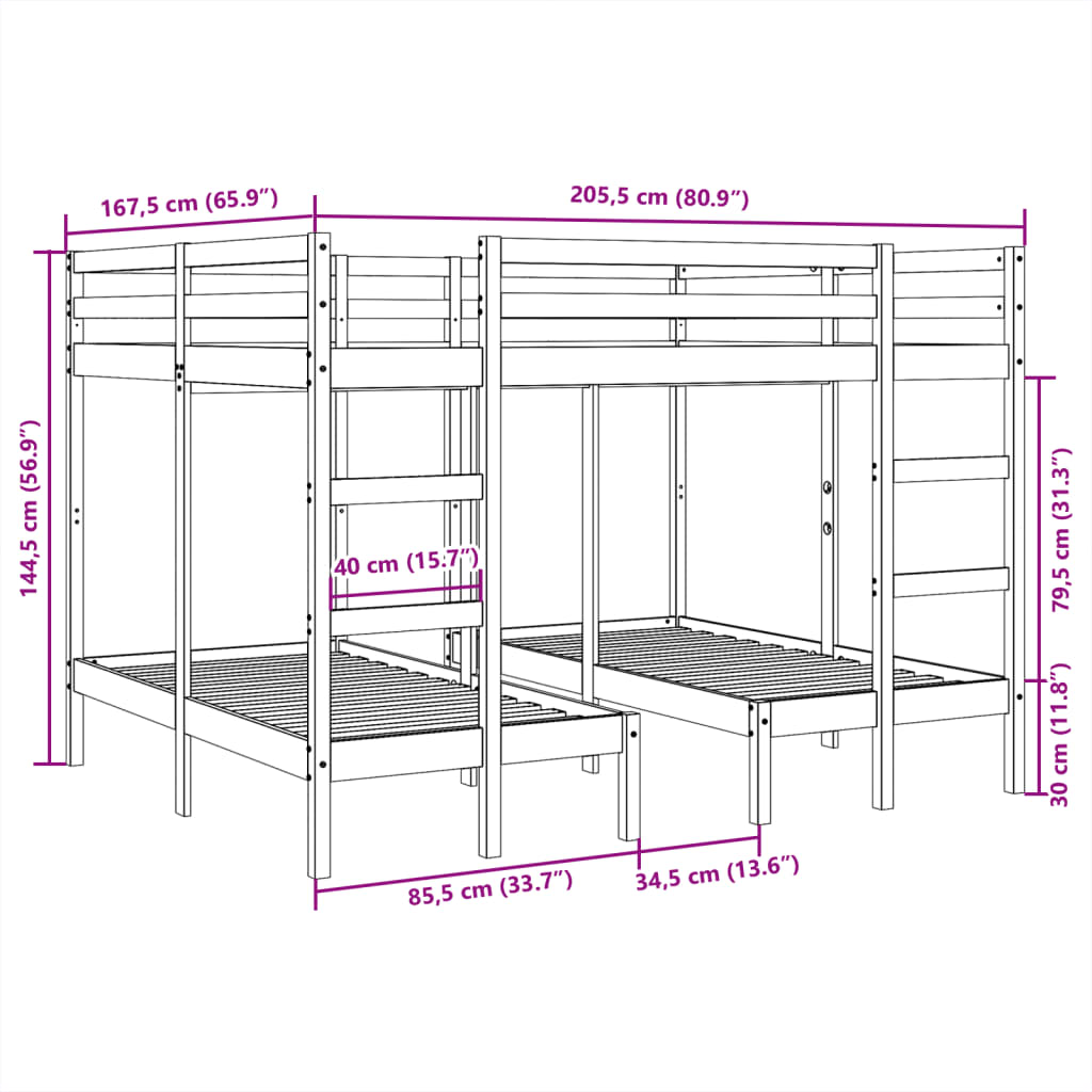 Giroletto Castello Triplo 160x200/80x160cm Legno Massello Pino 3308580