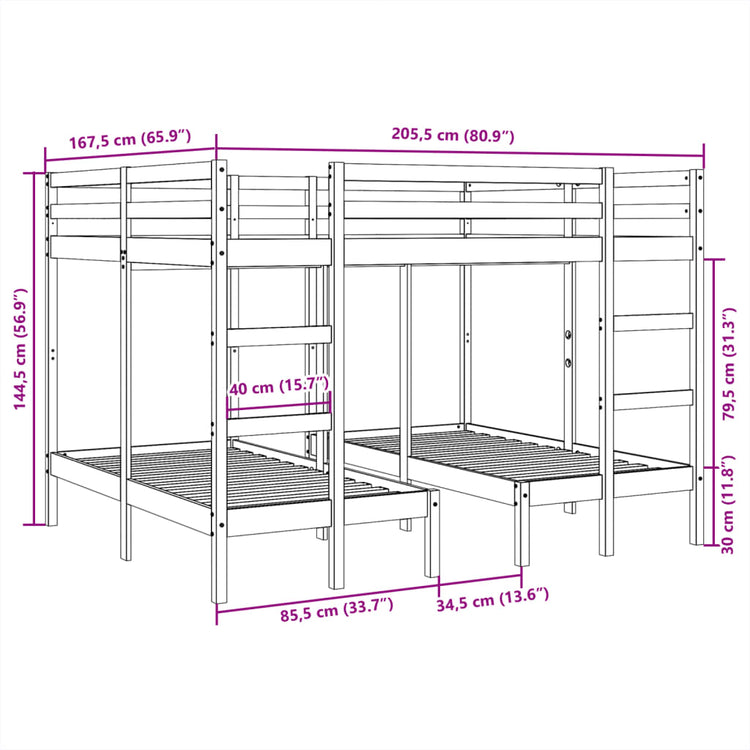 Giroletto Castello Triplo 140x200/70x140cm Legno Massello Pino 3308580