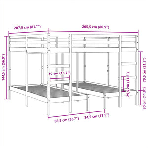 Giroletto Castello Triplo 140x200/70x140cm Legno Massello Pino 3308583