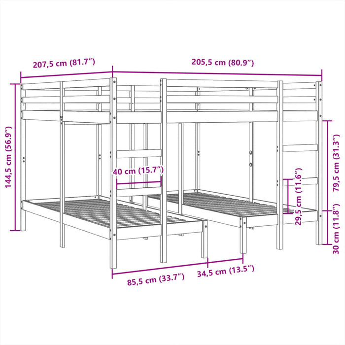 Giroletto Castello Triplo 140x200/70x140cm Legno Massello Pino 3308583