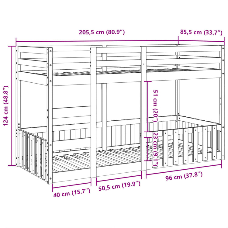 Letto a Castello 80x200 cm in Legno Massello di Pino 3308586