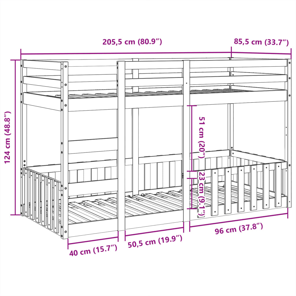 Letto a Castello Bianco 80x200 cm in Legno Massello di Pino 3308587