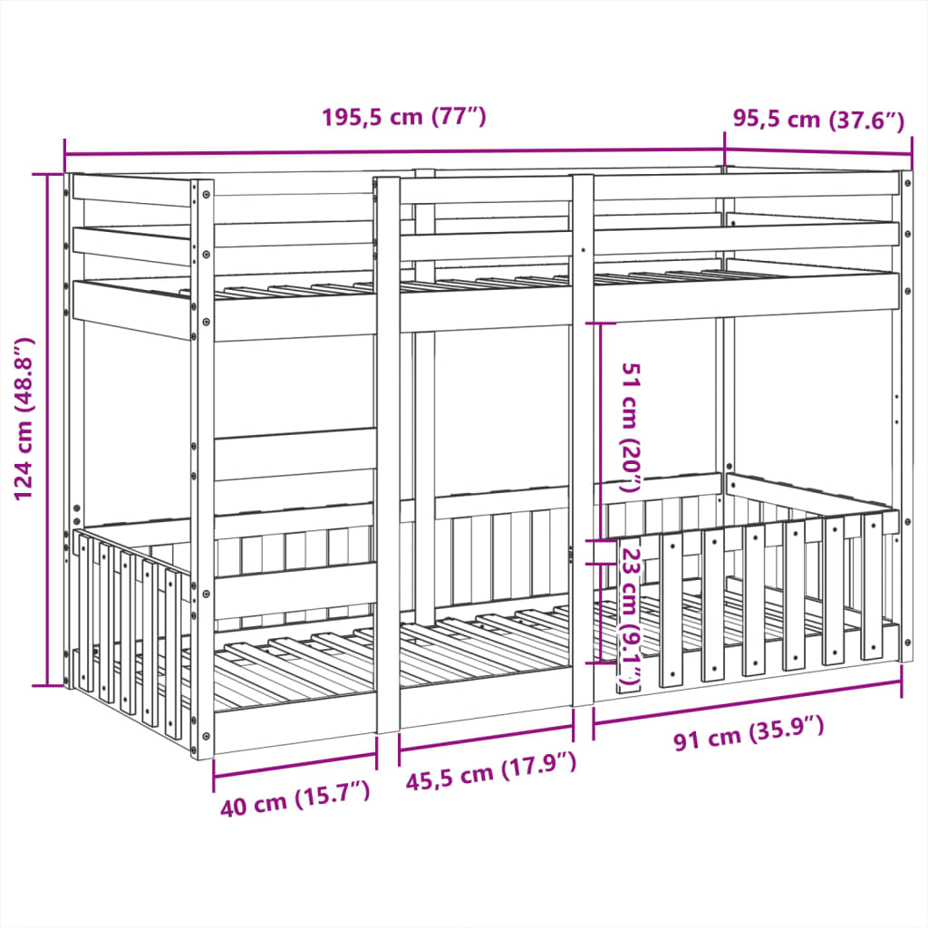 Letto a Castello 90x190 cm in Legno Massello di Pino 3308592