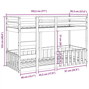 Letto a Castello Bianco 90x190 cm in Legno Massello di Pino 3308593