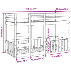 Letto a Castello Marrone Cera 90x190 cm in Legno di Pino 3308594