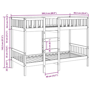 Letto a Castello 80x200 cm in Legno Massello di Pino 3308598