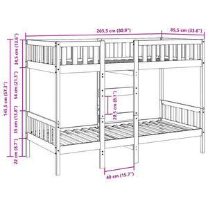 Letto a Castello Bianco 80x200 cm in Legno Massello di Pino 3308599