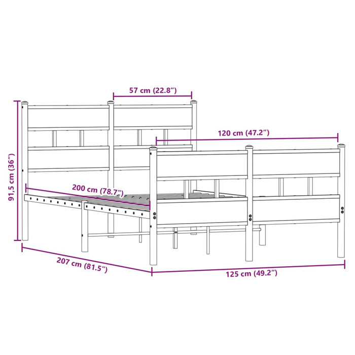 Giroletto senza Materaso in Metallo Rovere Fumo 120x200 cm 4017069