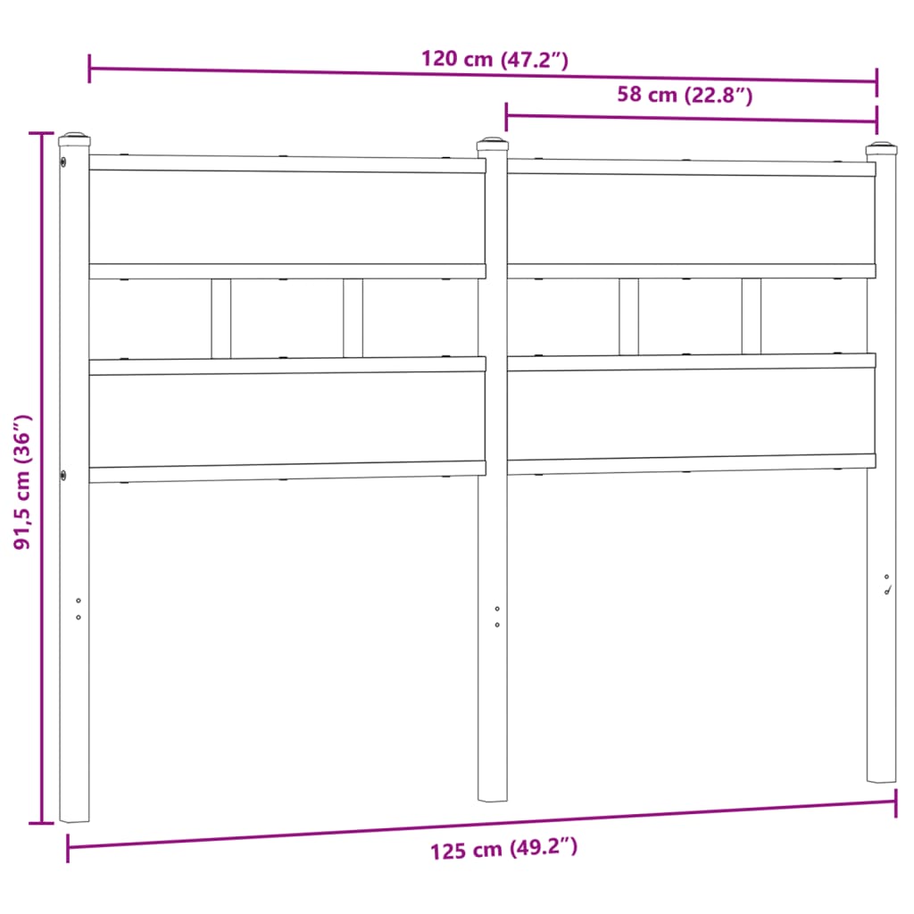 Testiera Rovere Fumo 120 cm in Ferro e Truciolato 4017084