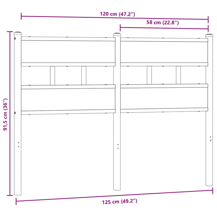 Testiera Rovere Fumo 120 cm in Ferro e Truciolato 4017084