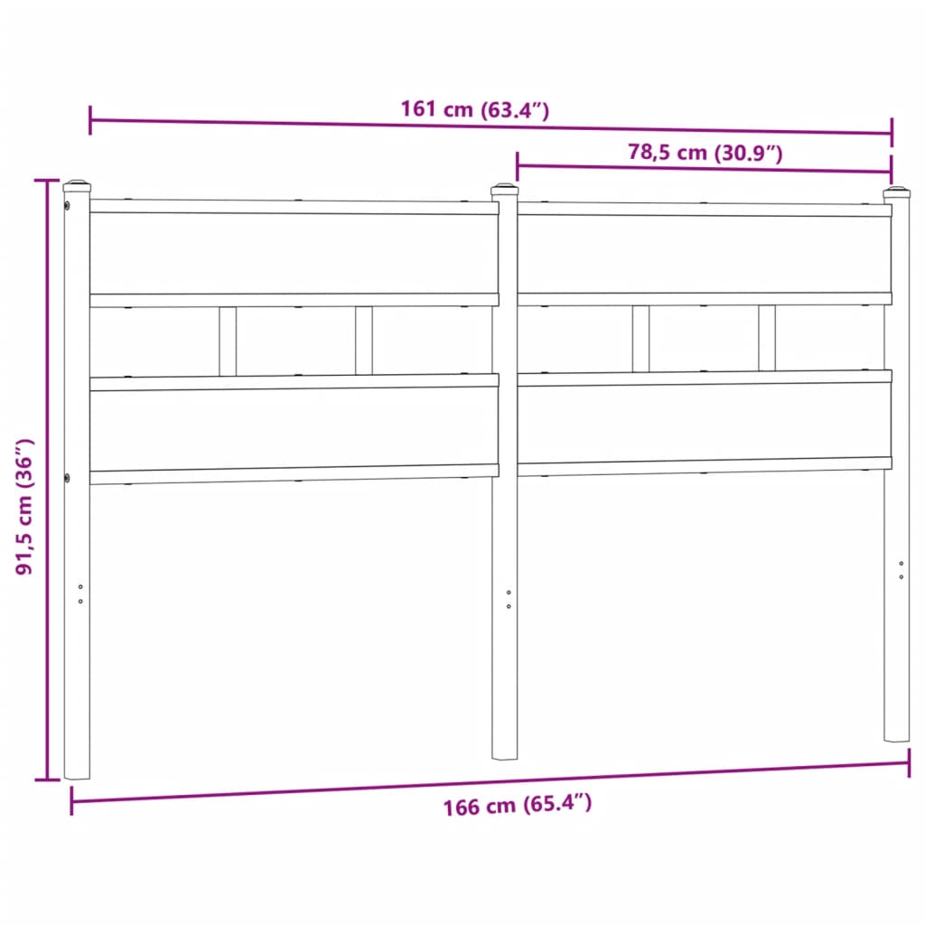 Testiera Rovere Fumo 160 cm in Ferro e Legno Multistrato 4017088