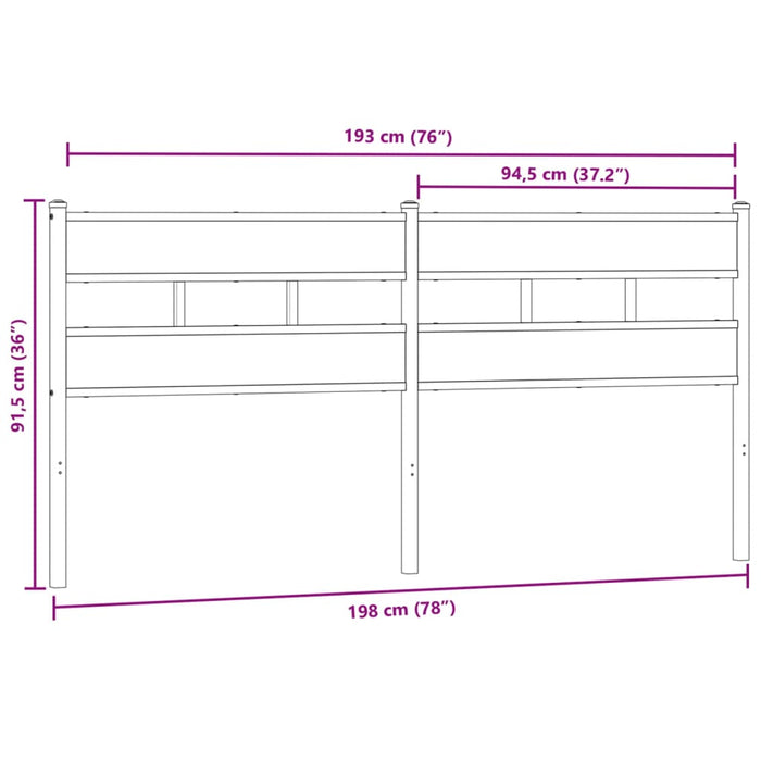 Testiera Rovere Fumo 193 cm in Ferro e Legno Multistrato 4017090