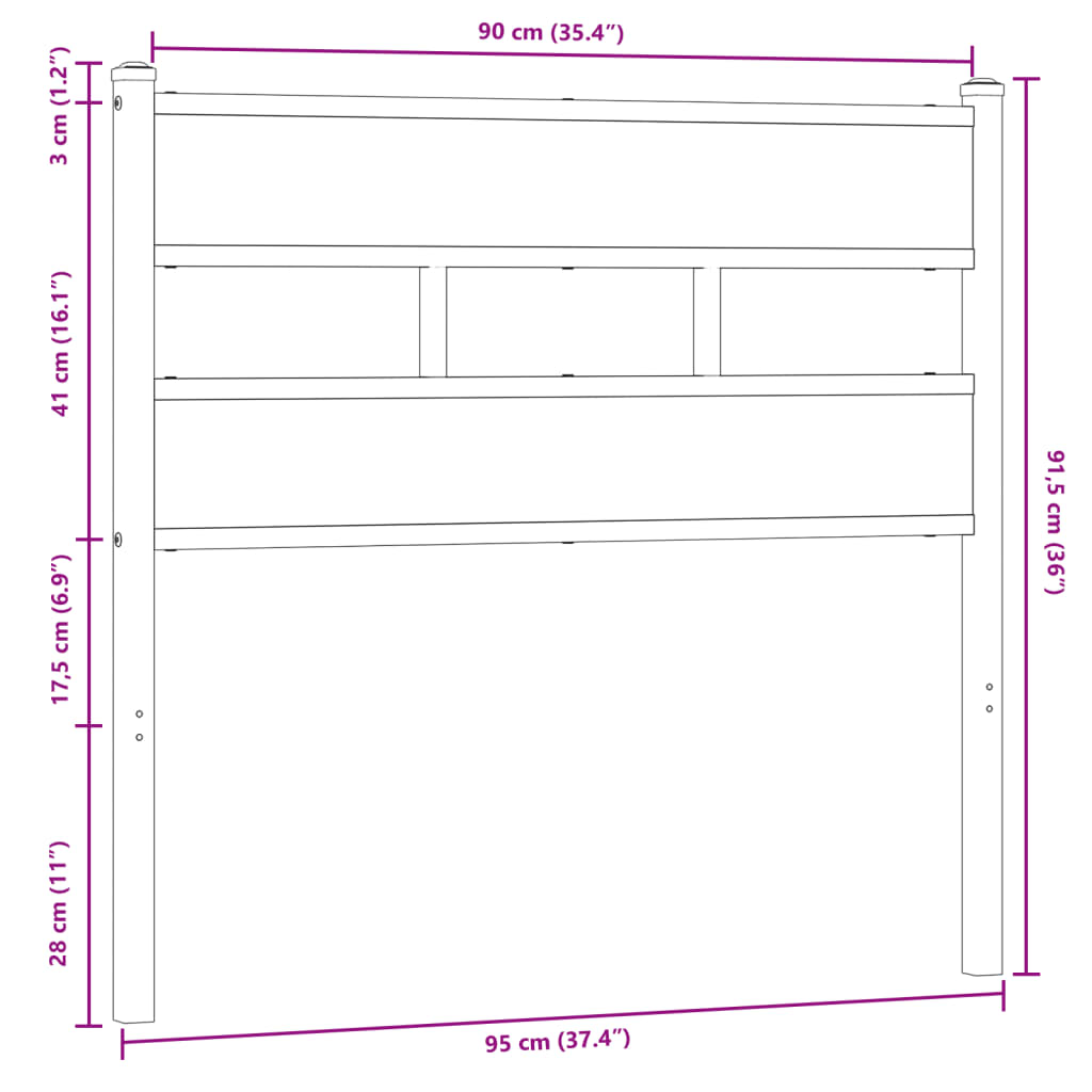 Testiera Rovere Marrone 90 cm in Acciaio e Truciolato 4017179