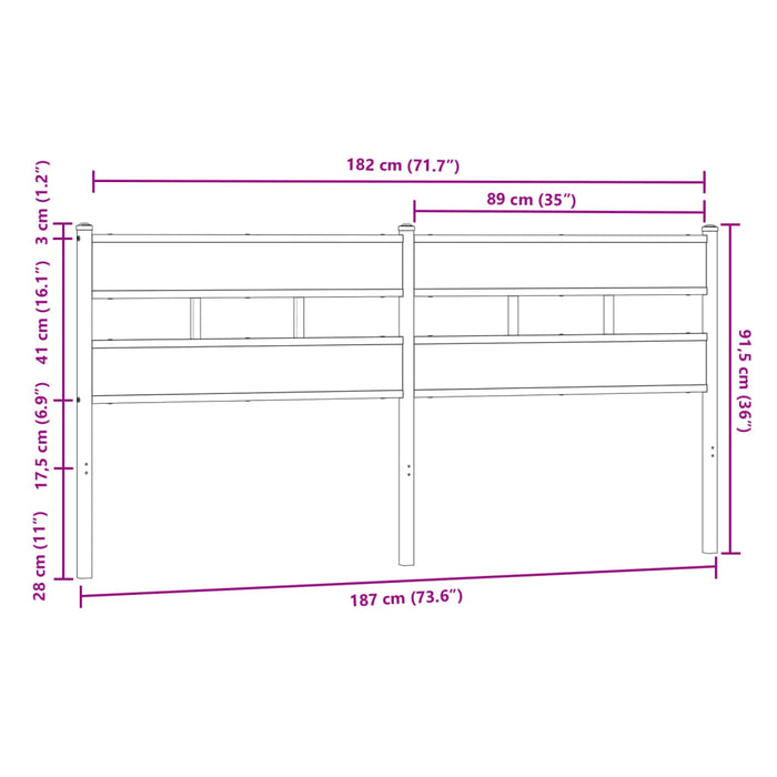 Testiera Rovere Marrone 180 cm in Acciaio e Truciolato 4017187