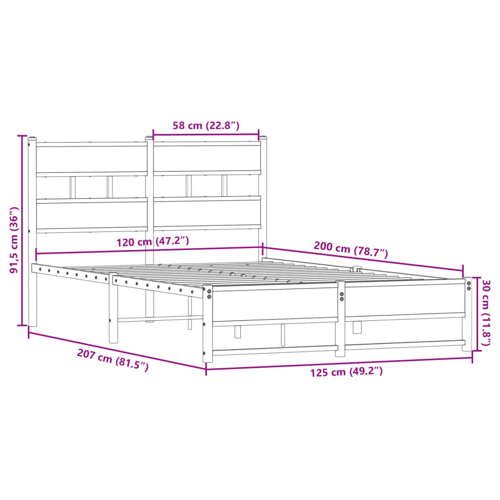 Giroletto senza Materaso in Metallo Rovere Fumo 120x200 cm 4017216