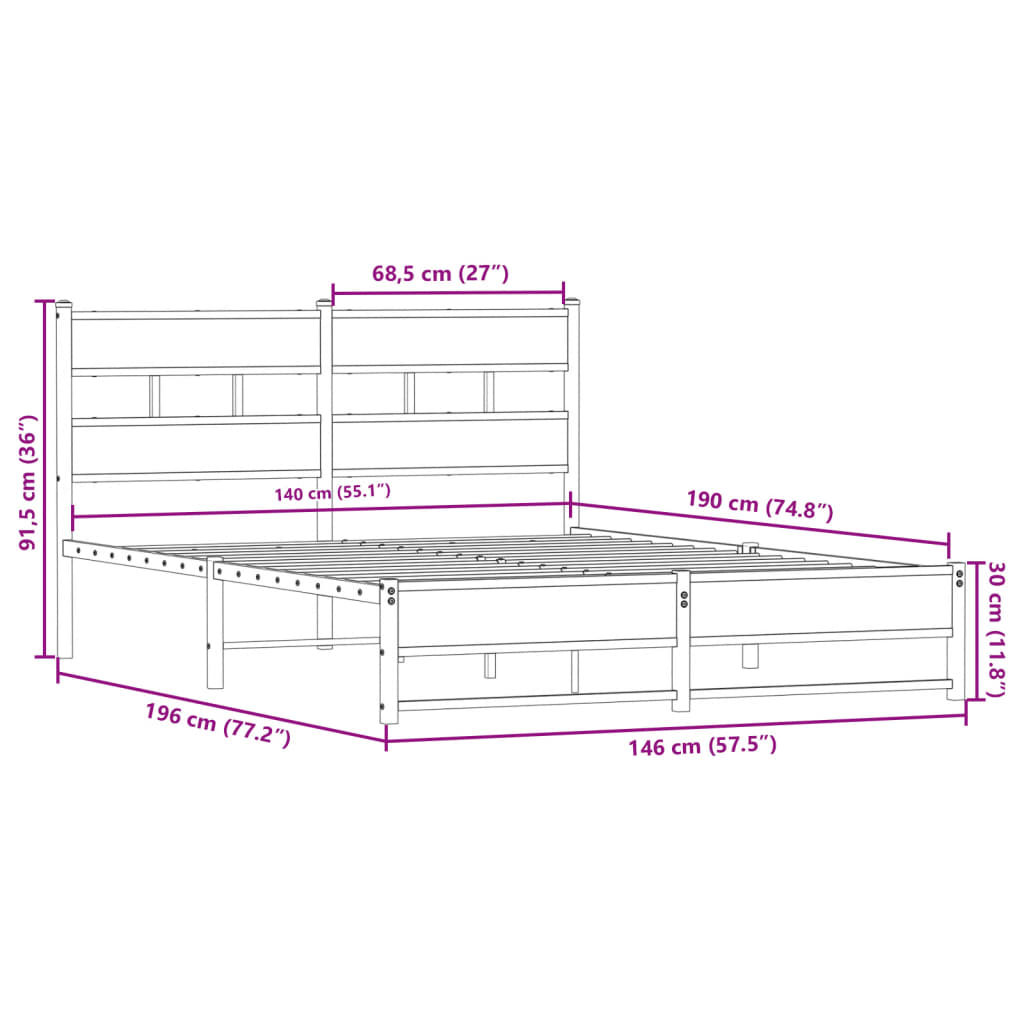 Giroletto senza Materaso in Metallo Rovere Fumo 140x190 cm 4017218