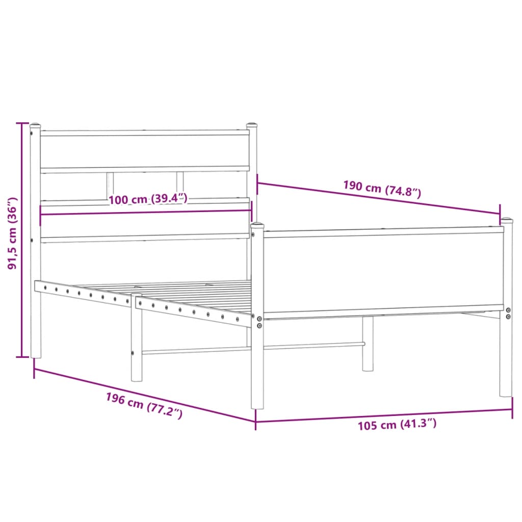 Giroletto senza Materasso Rovere Fumo 100x190 cm in Truciolato 4017230