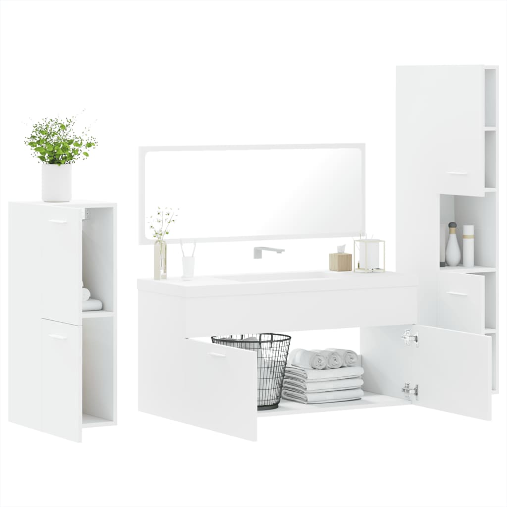 Set Mobili da Bagno 4 pz Bianco in Legno Multistrato 3308521