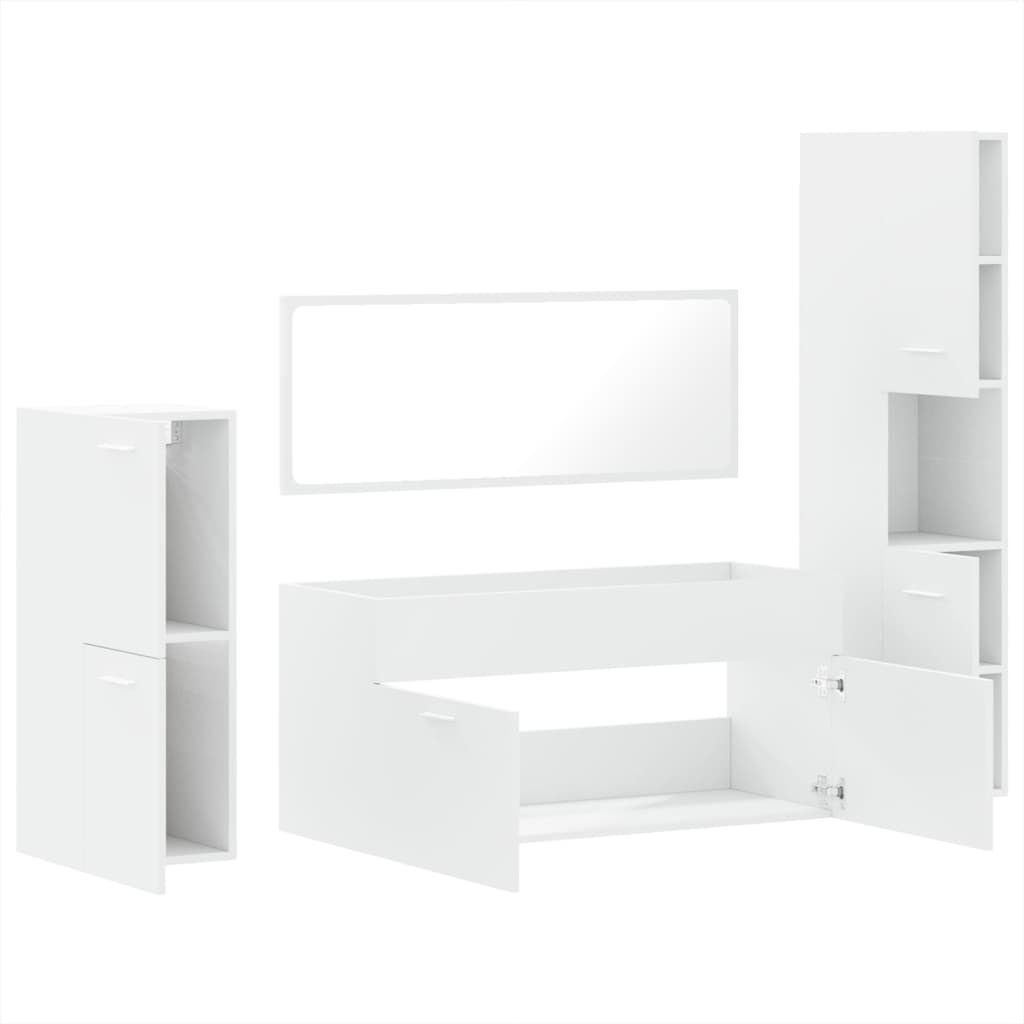 Set Mobili da Bagno 4 pz Bianco in Legno Multistrato 3308521