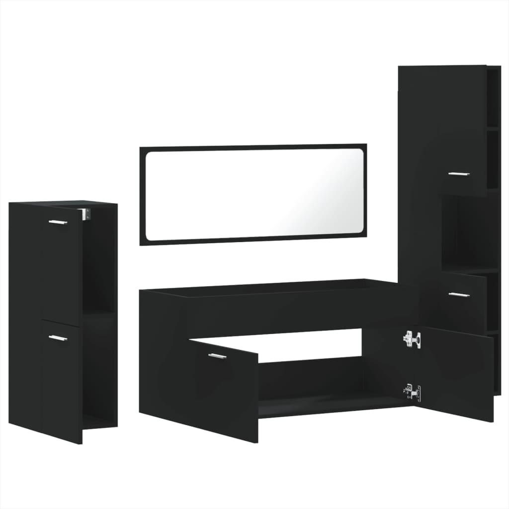 Set Mobili da Bagno 4 pz Nero in Legno Multistrato 3308522