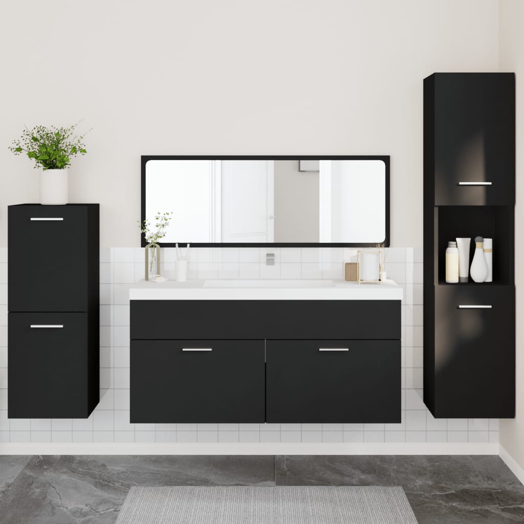 Set Mobili da Bagno 4 pz Nero in Legno Multistrato 3308522