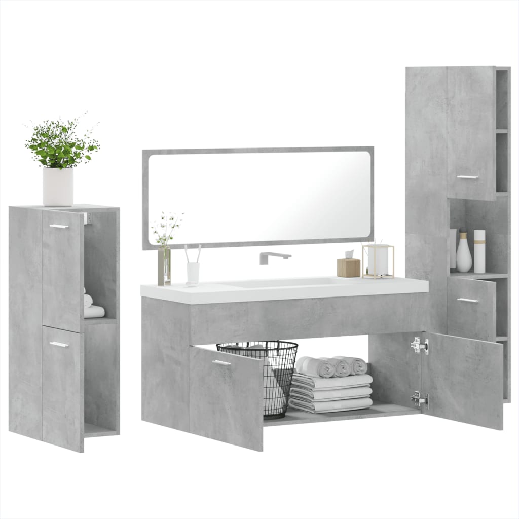 Set Mobili da Bagno 4 pz Grigio Cemento in Legno Multistrato 3308524