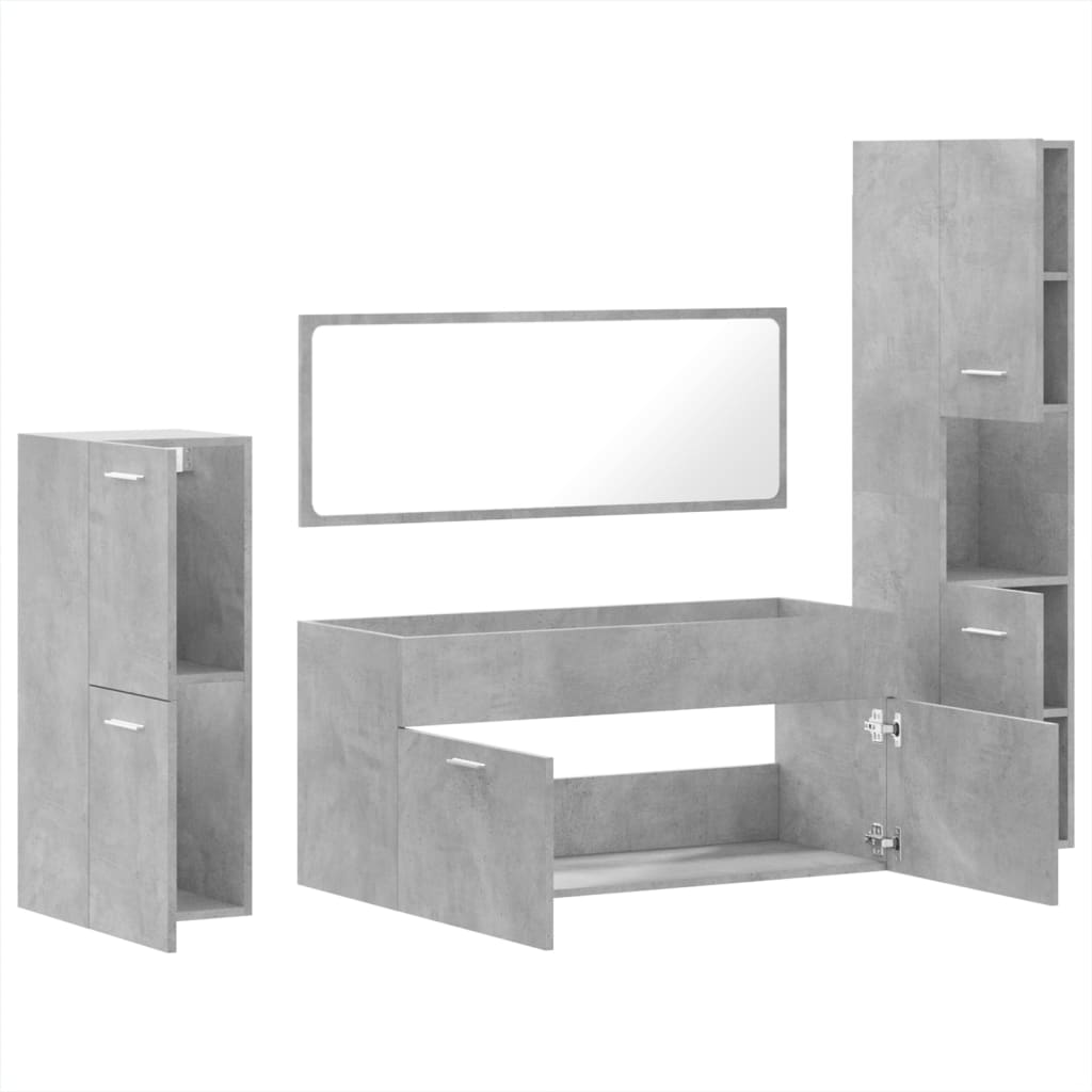 Set Mobili da Bagno 4 pz Grigio Cemento in Legno Multistrato 3308524