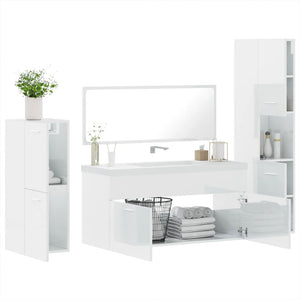 Set Mobili da Bagno 4 pz Bianco Lucido in Legno Multistrato 3308525