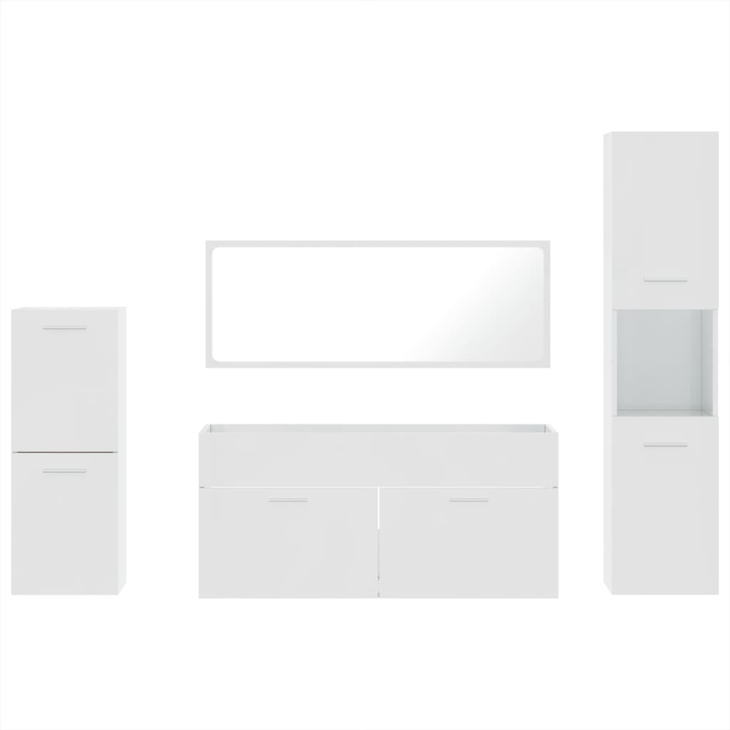 Set Mobili da Bagno 4 pz Bianco Lucido in Legno Multistrato 3308525