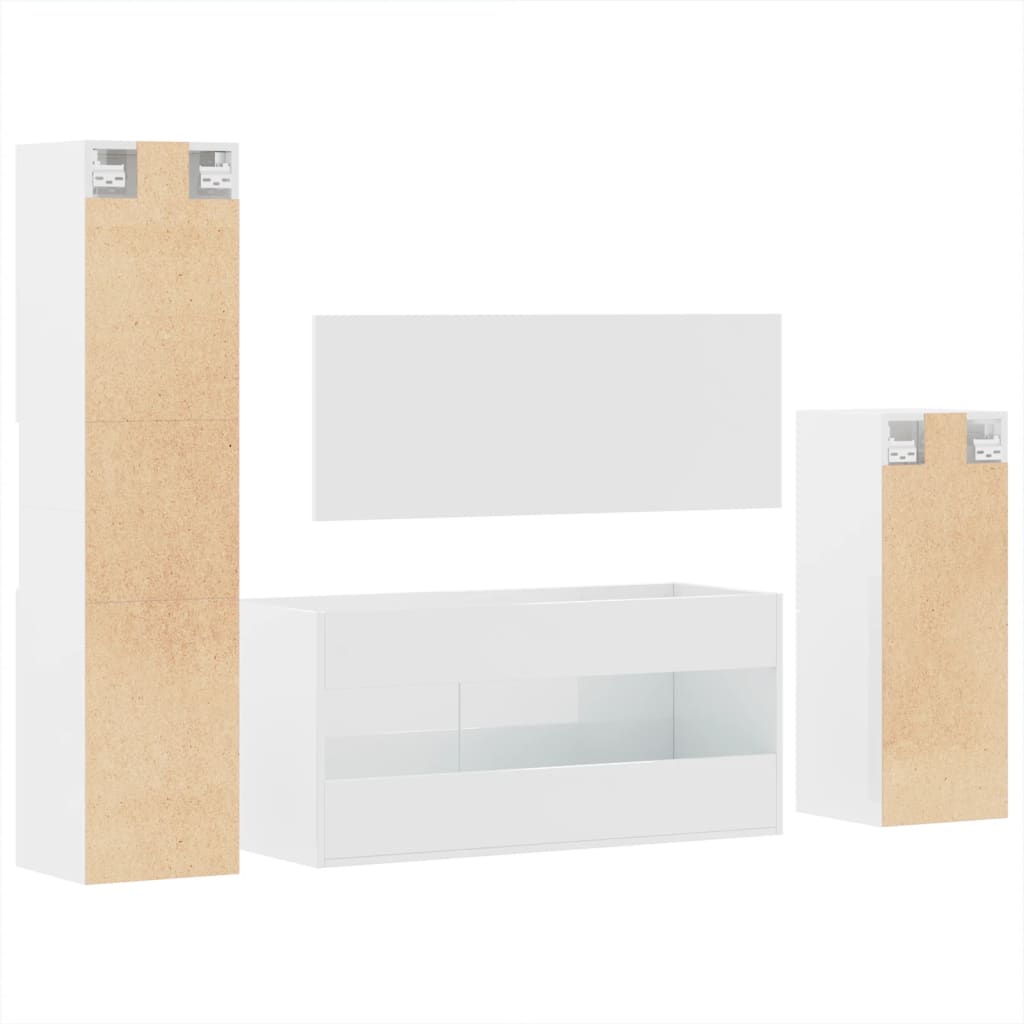 Set Mobili da Bagno 4 pz Bianco Lucido in Legno Multistrato 3308525