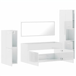 Set Mobili da Bagno 4 pz Bianco Lucido in Legno Multistrato 3308525