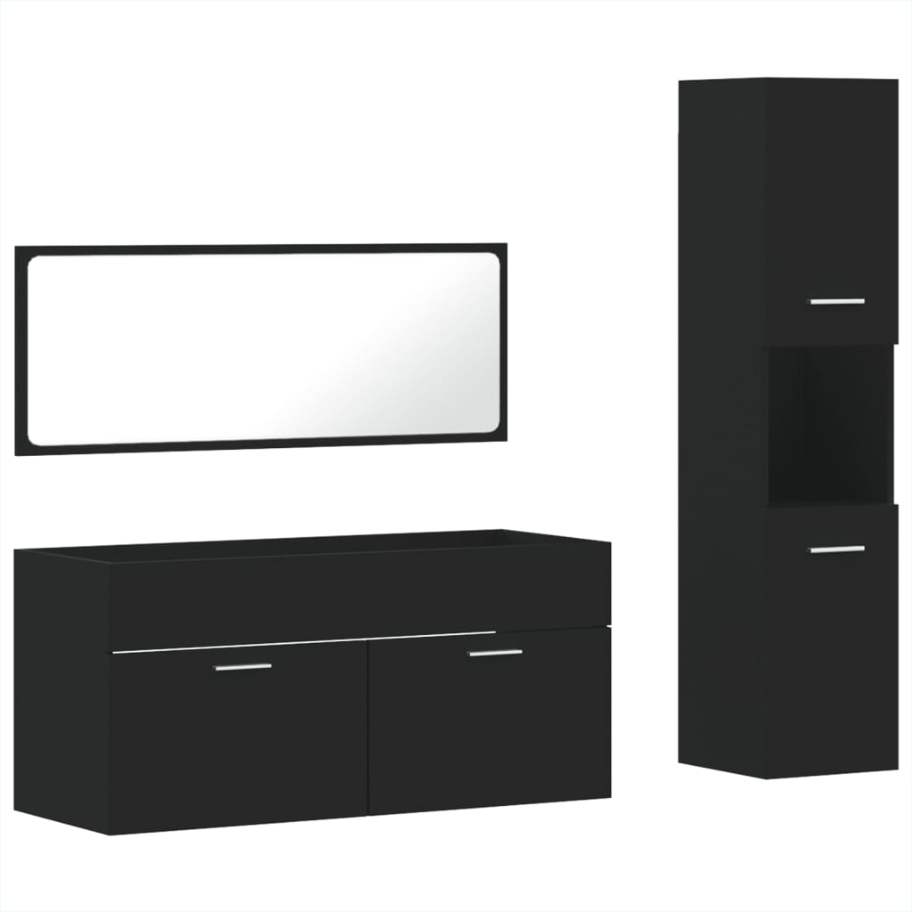 Set Mobili da Bagno 3 pz Nero in Legno Multistrato 3308527