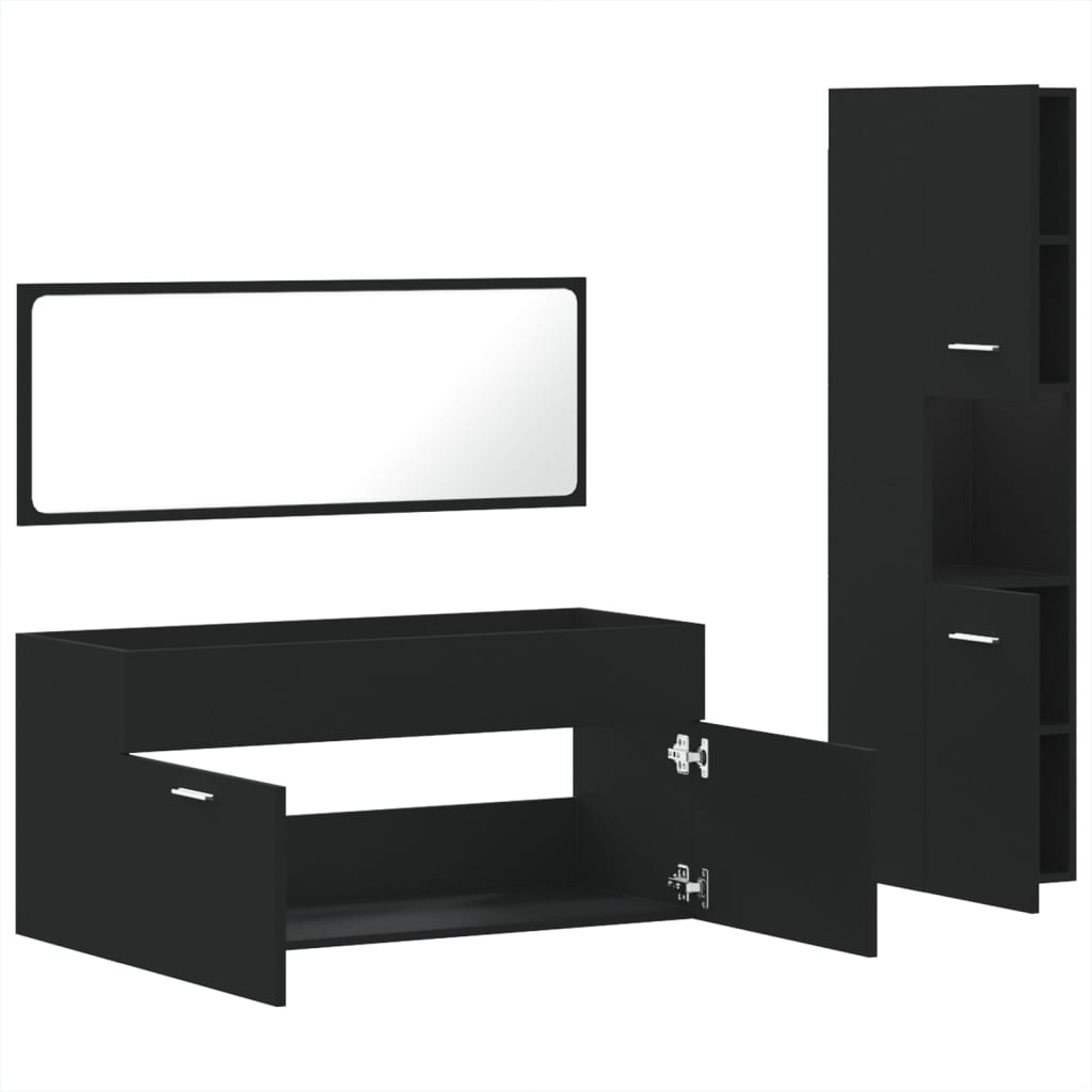 Set Mobili da Bagno 3 pz Nero in Legno Multistrato 3308527