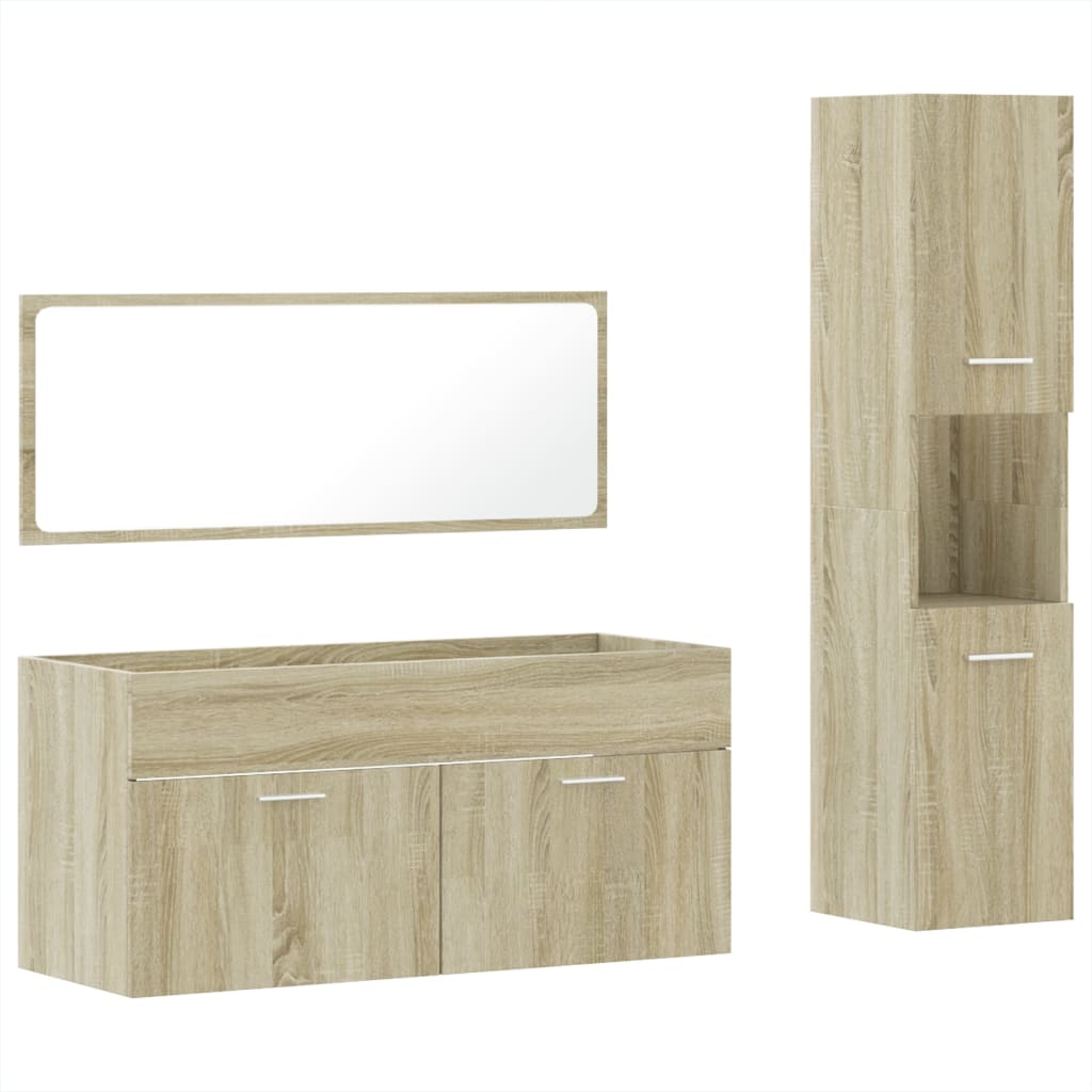 Set Mobili da Bagno 3 pz Rovere Sonoma in Legno Multistrato 3308528