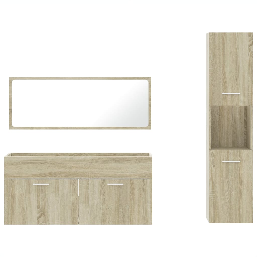 Set Mobili da Bagno 3 pz Rovere Sonoma in Legno Multistrato 3308528