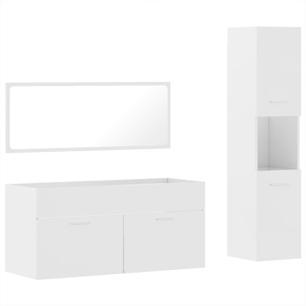 Set Mobili da Bagno 3 pz Bianco Lucido in Legno Multistrato 3308530