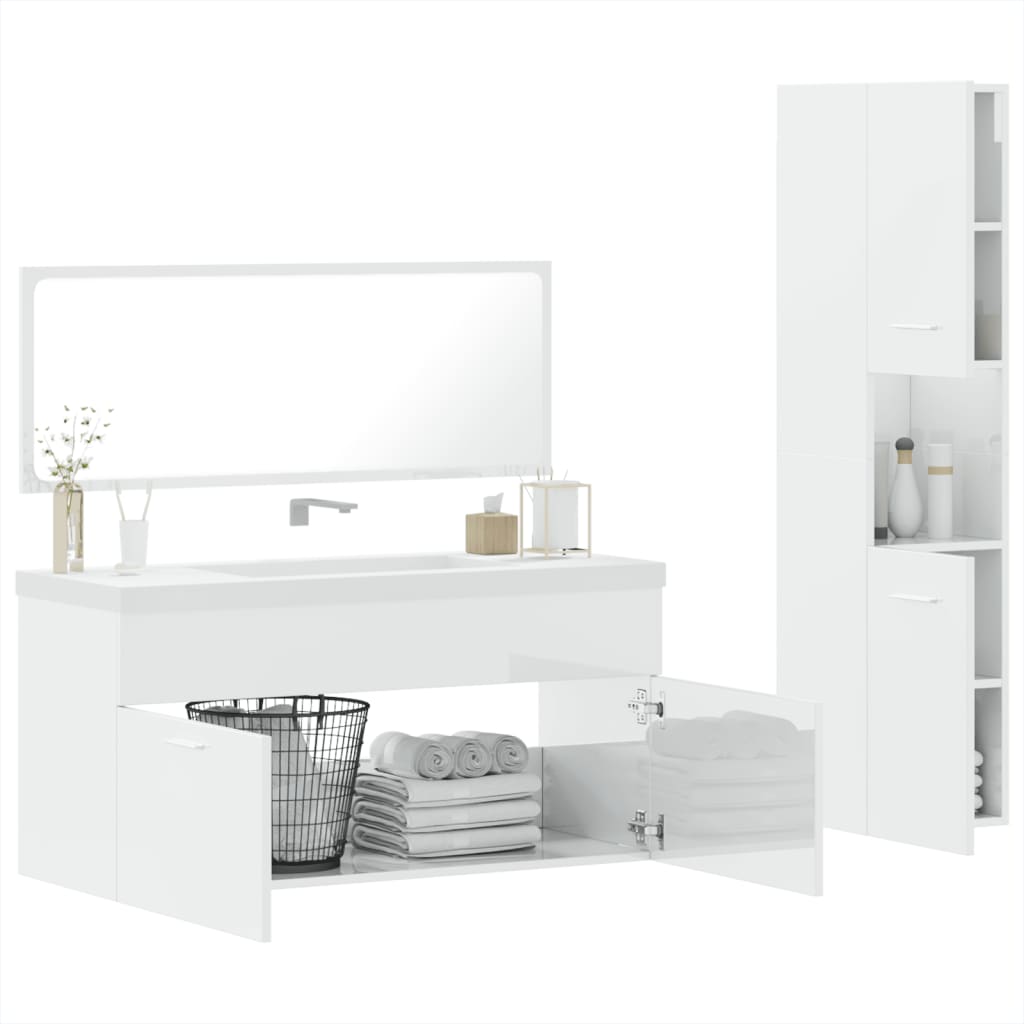 Set Mobili da Bagno 3 pz Bianco Lucido in Legno Multistrato 3308530