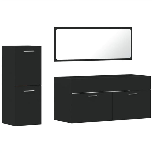 Set Mobili da Bagno 3 pz Nero in Legno Multistrato 3308532