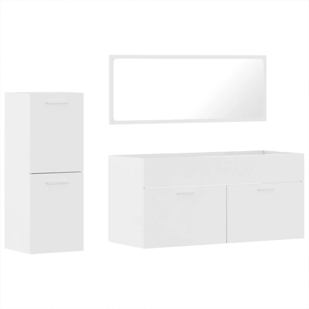 Set Mobili da Bagno 3 pz Bianco Lucido in Legno Multistrato 3308535