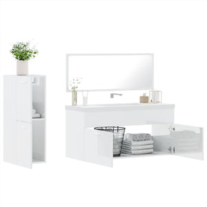 Set Mobili da Bagno 3 pz Bianco Lucido in Legno Multistrato 3308535