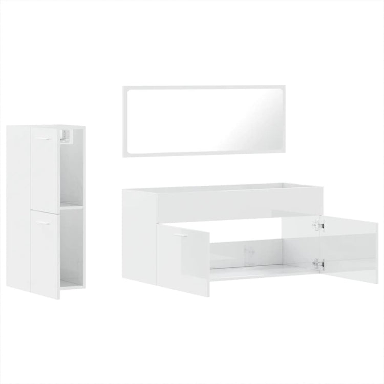 Set Mobili da Bagno 3 pz Bianco Lucido in Legno Multistrato 3308535