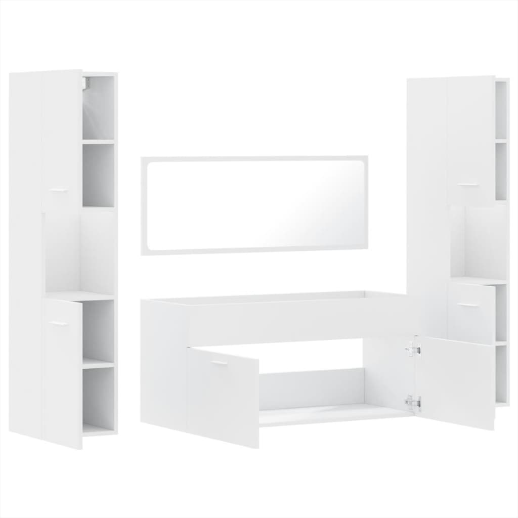 Set Mobili da Bagno 4 pz Bianco in Legno Multistrato 3308536