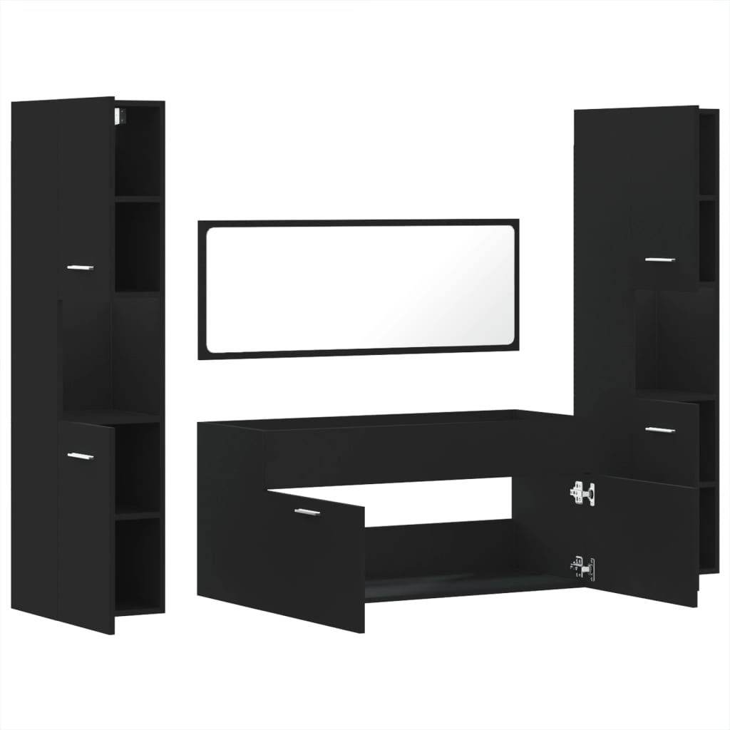 Set Mobili da Bagno 4 pz Nero in Legno Multistrato 3308537