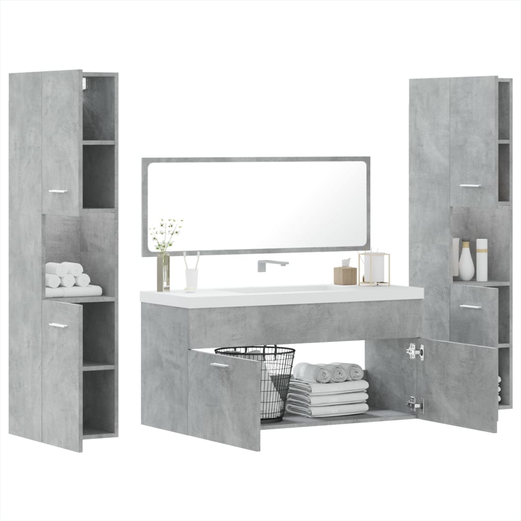 Set Mobili da Bagno 4 pz Grigio Cemento in Legno Multistrato 3308539