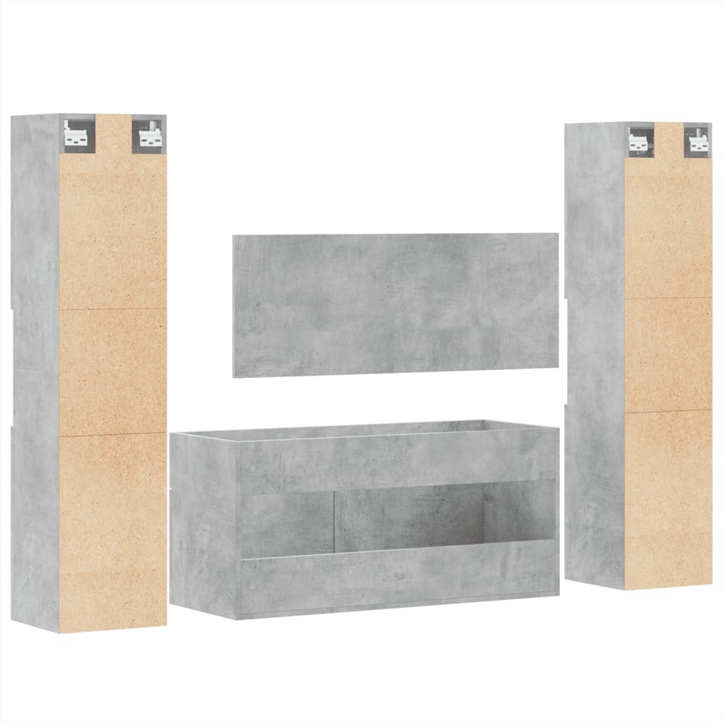 Set Mobili da Bagno 4 pz Grigio Cemento in Legno Multistrato 3308539