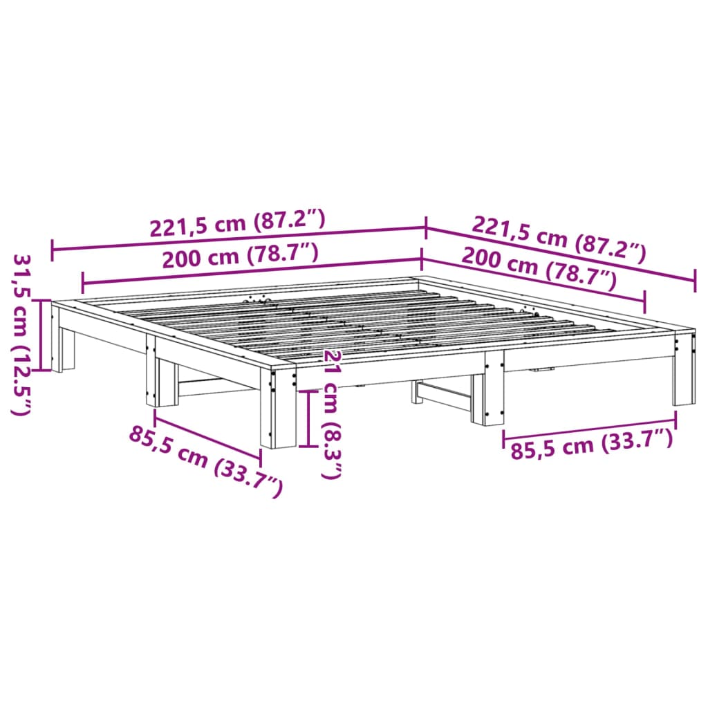 Giroletto senza Materasso Bianco 200x200 cm Legno Massello Pino 3308727