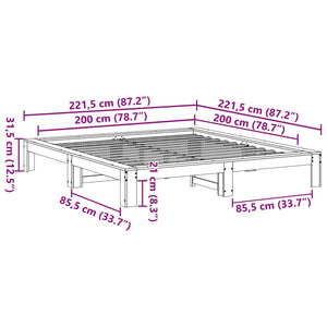 Giroletto senza Materasso Bianco 200x200 cm Legno Massello Pino 3308727