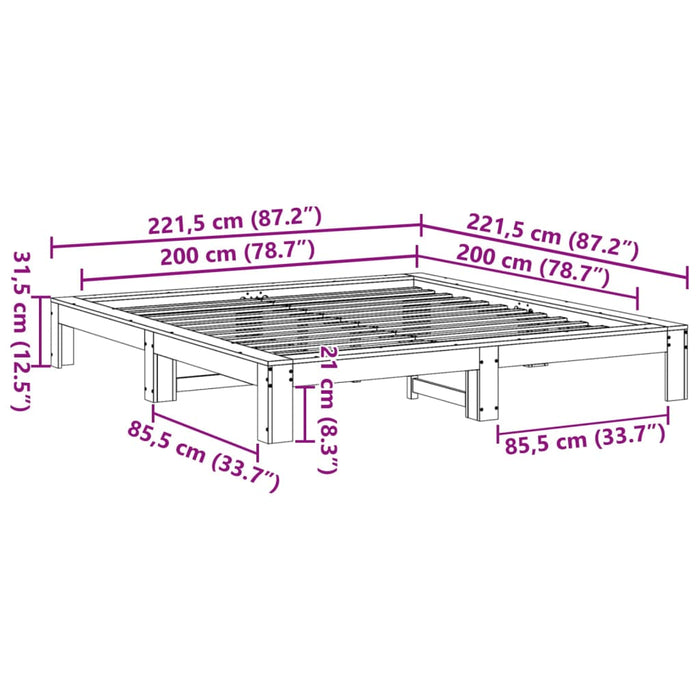 Giroletto senza Materasso Bianco 200x200 cm Legno Massello Pino 3308727